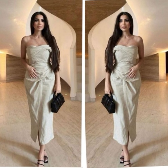 New Zara $119 Asymmetrical Slip Taupe Brown Midi Pencil Dress Small 3265/332 - Picture 2 of 13